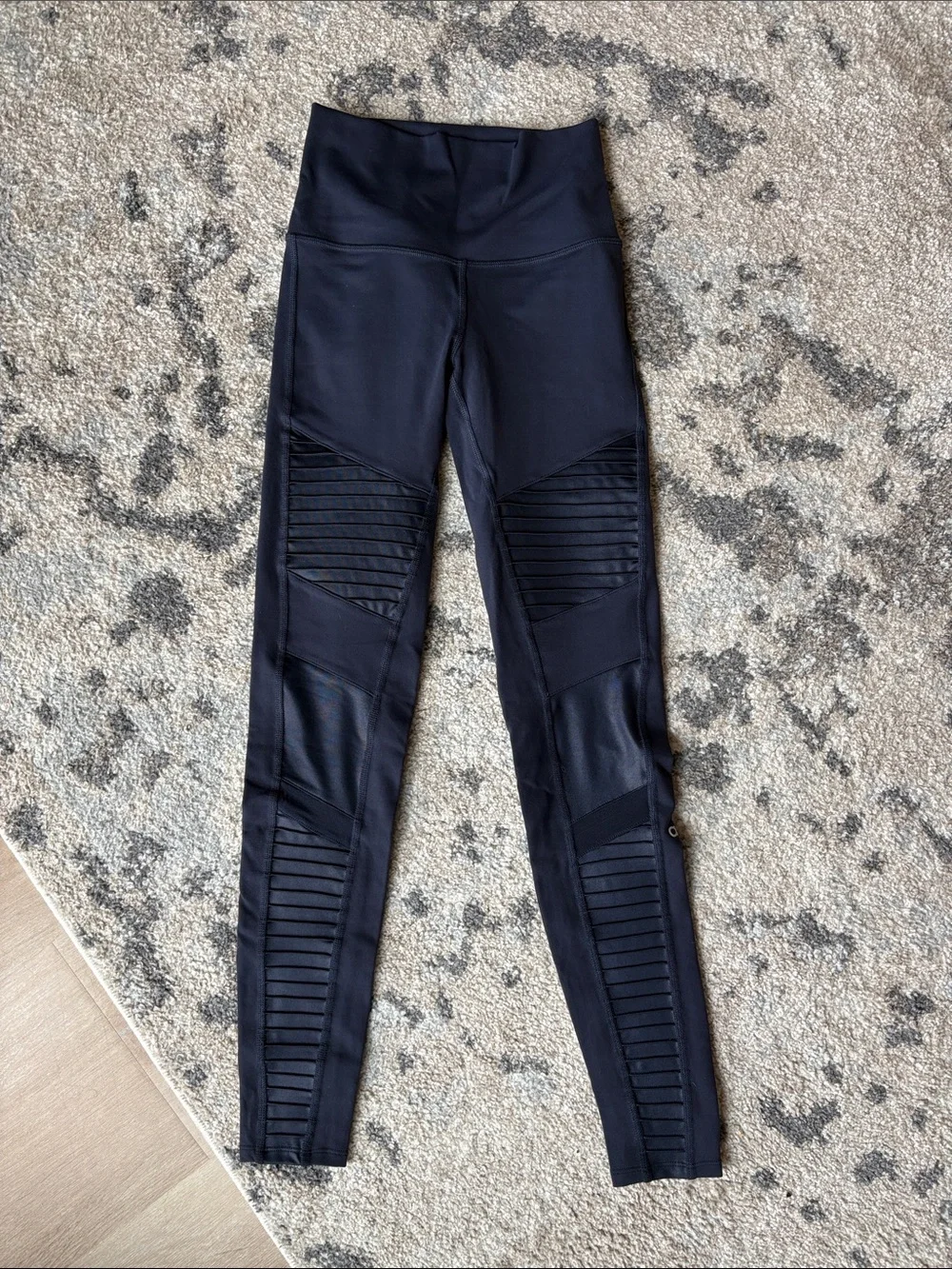 ALO Yoga Black Ribbed Moto-Detail High-Waist Leggings